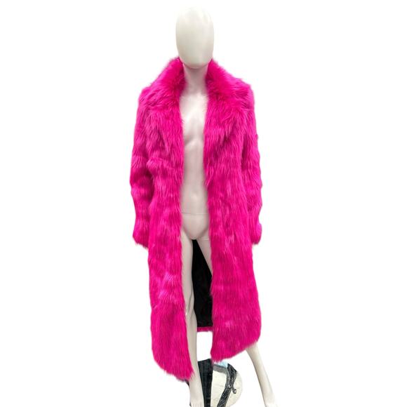 NWOT Old Dird Coat Women’s Size S Long Faux Fur Hook Closure Funky Hot Pink
